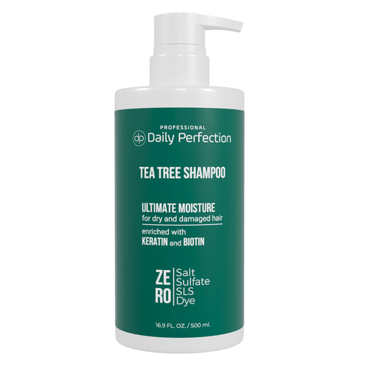Daily Perfection Tea-Tree Shampoo product bottle in white background