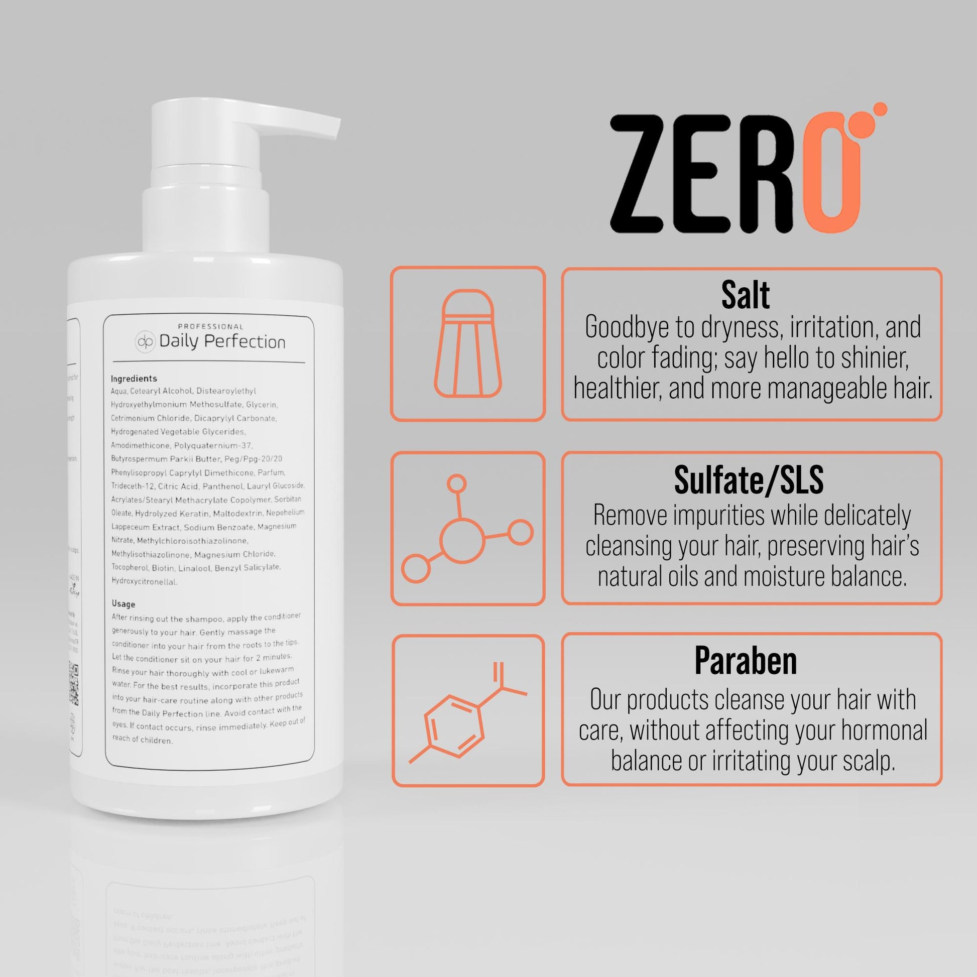 infographic explains the benefits of salt free,sulfate free, paraben free formula that is used in Daily Perfection Detox Conditioner